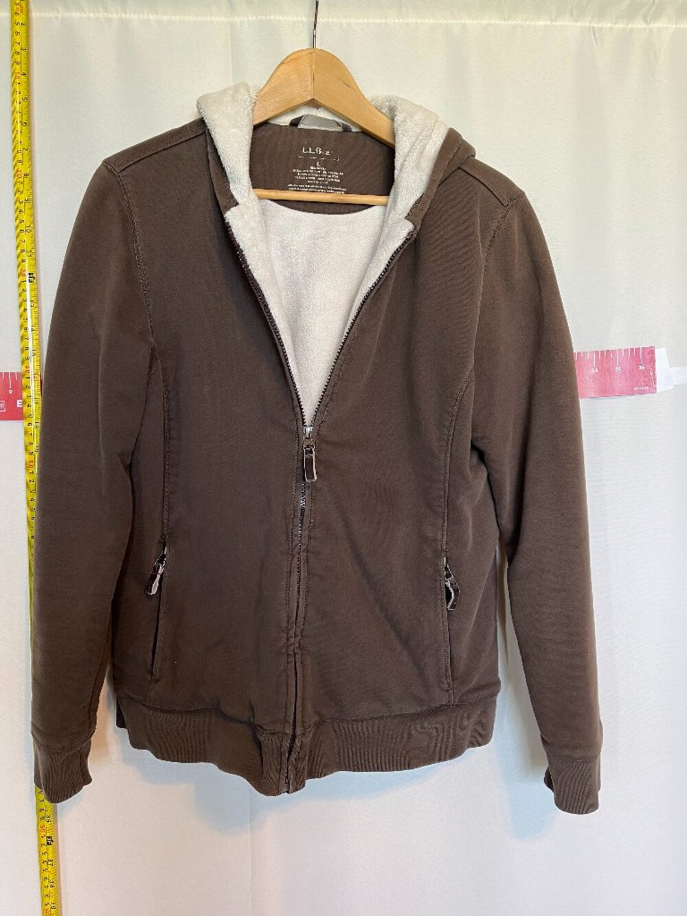 L.L. Bean Hooded Zip Sweatshirt with Faux Shearling in Brown size Large